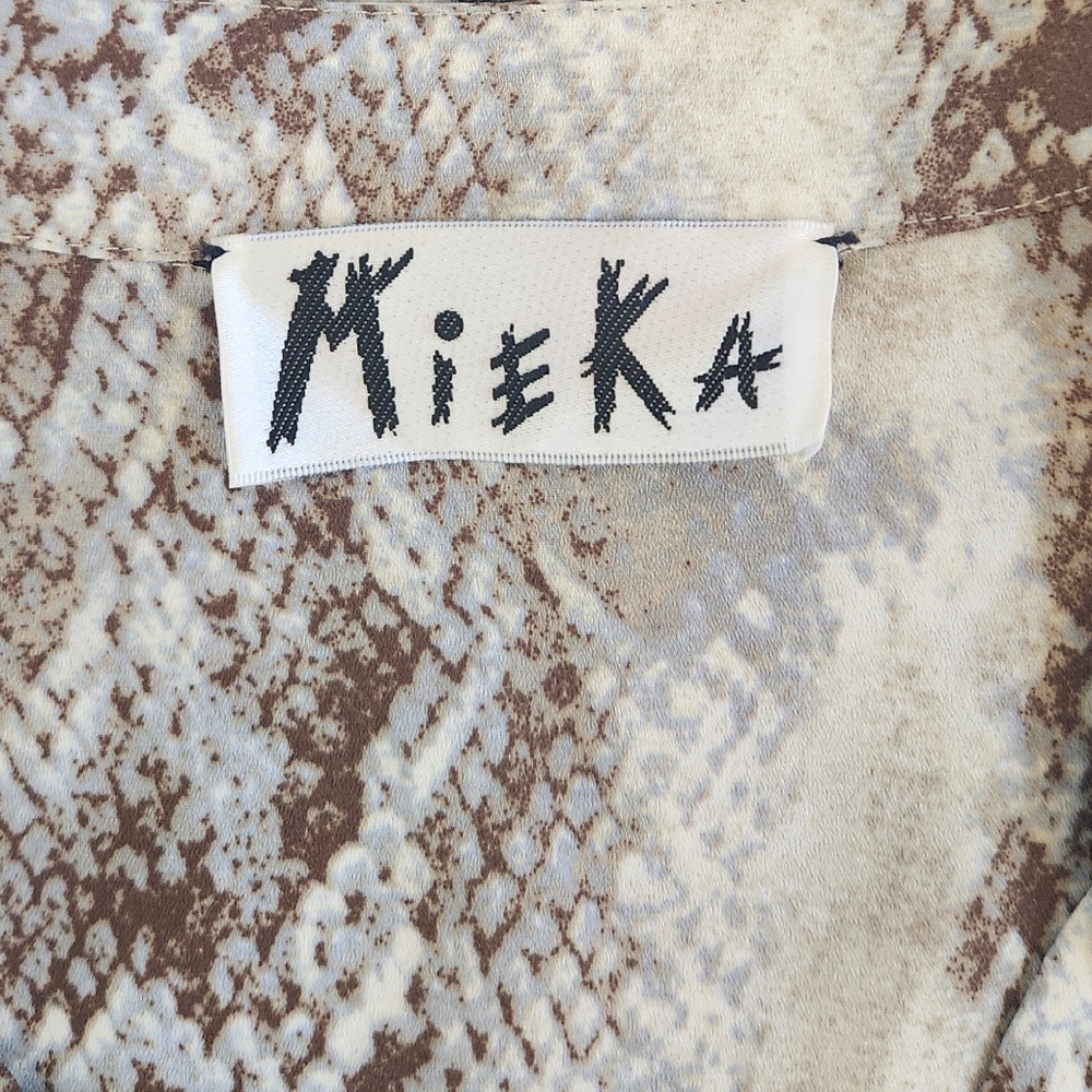 Mieka Snake Animal Print Open Back Blouse Brown Beige Sheer Flowy Top Mobwife L - Picture 4 of 12